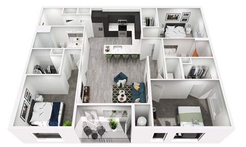 Floor plan for 3 beds, 2 baths, 1449 sqft